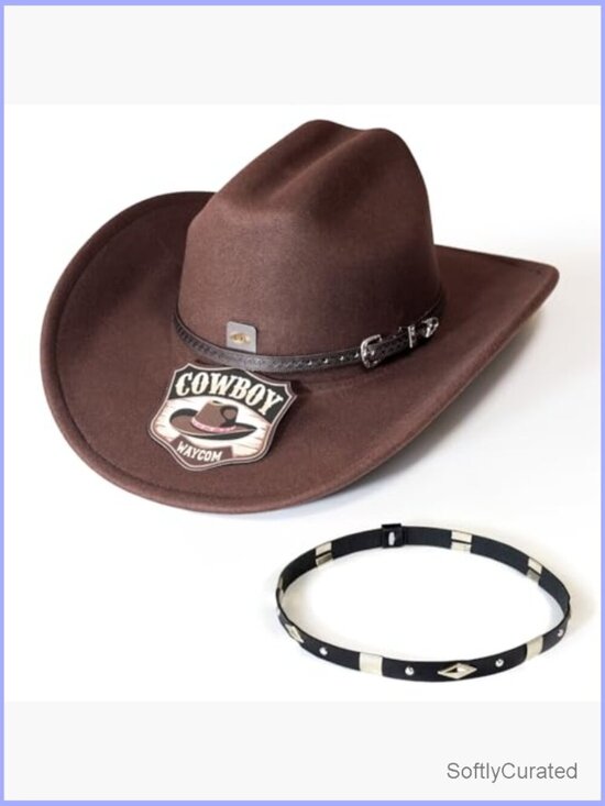 Wide Brim Felt Cowboy Hat with 2 Detachable Bands M/L main image 4